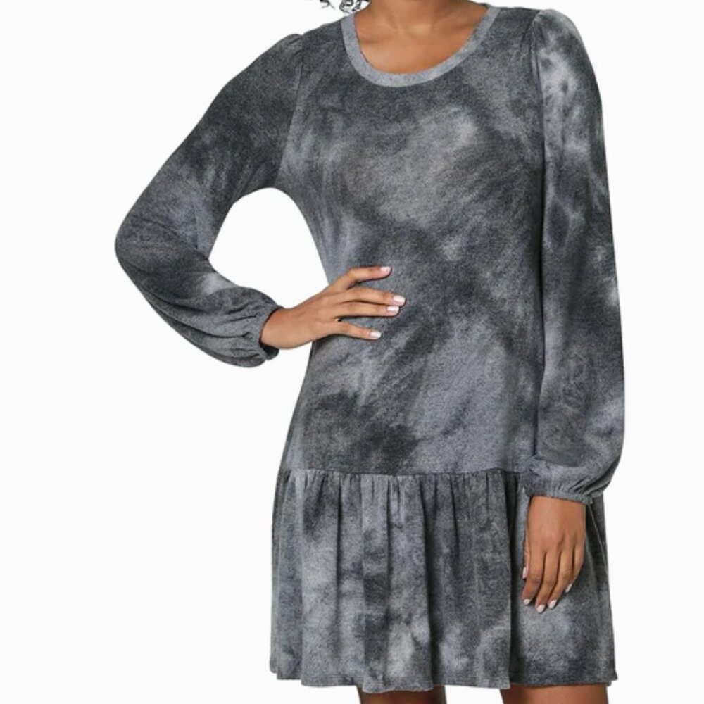 Ultra Flirt Charcoal Gray Tie-Dye Long Sleeve Short Sweaterdress